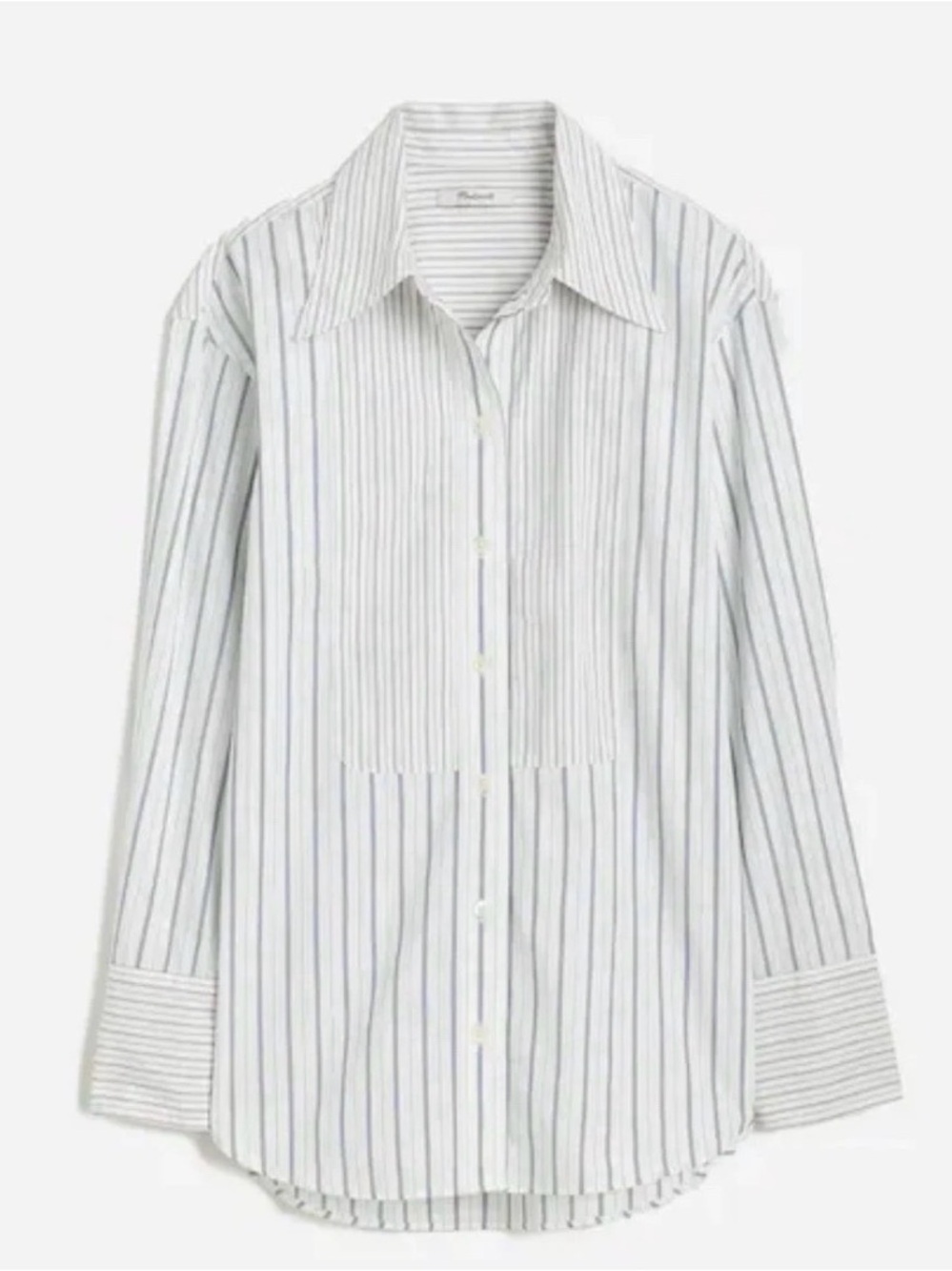 MADEWELL Striped Poplin Tuxedo Button Up Shirt Top White & Blue Sz. M $88 NT225
